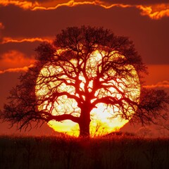 Fototapeta premium Sun Setting Behind Tree in Field