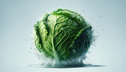 green cabbage in water - obrazy, fototapety, plakaty