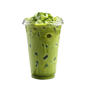Iced matcha latte in a cup png