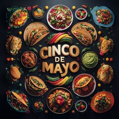 Cinco de Mayo Festival Typography with Traditional Mexican Food Themes