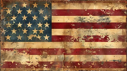 A rustic, vintage-style USA flag with a grunge texture, embodying the enduring American spirit in a weathered and distressed design.
