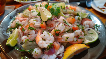 Colorful Seafood Ceviche Dish, Culinary World Tour, Food and Street Food - obrazy, fototapety, plakaty