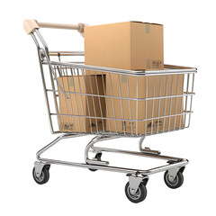 3d render trolley shopping cart on isolated transparent background