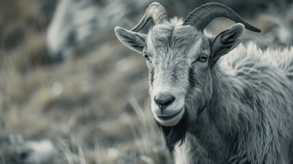 Macro shot of majestic gray goat displaying fine details Perfect for nature wildlife and rural concepts