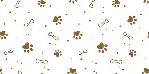 Dog, cat paw and bone seamless pattern vector illustration. Animal, pet, wallpaper, white background
