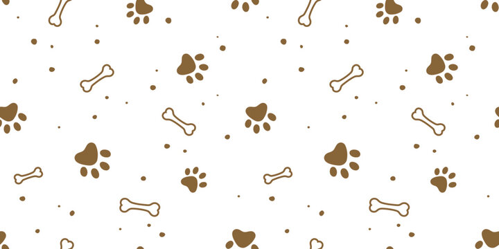 Dog, cat paw and bone seamless pattern vector illustration. Animal, pet, wallpaper, white background
