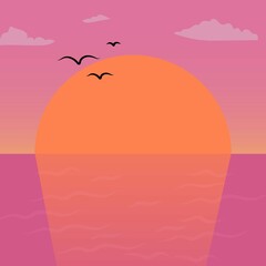 Pink orange sunset scenery vector art work background