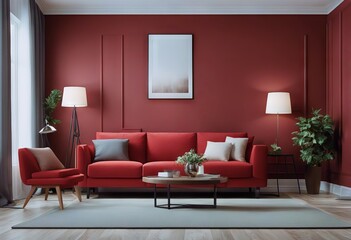 room interior rendering table space3d sofa red living copy Mockup lamp