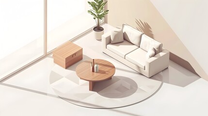 Minimalist Modernist Furniture Arrangement in Bright Illuminated Studio