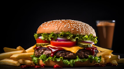 Fast food concept burger hamburger french fries