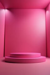 Pink Vertical Podium Background, Mobile Friendly Podium Background, Minimalist Room With Podium, Empty Studio Room With Product Space