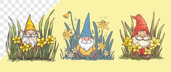 Garden Gnomes Among Flowers