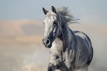 Graceful Grey Horse: Dancing with Freedom in the Desertistique