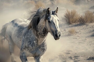 Grey Horse Galloping: Beauty and Freedom in the Desert Wilderness