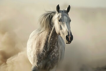 Majestic Grey Desert Horse: A Moment of Untamed Power