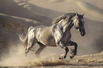 Grey Horse: Untamed Beauty - A Wild Dance in the Dusty Desert