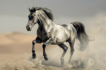 Majestic Grey Horse: Embodying Freedom in the Desert Dust