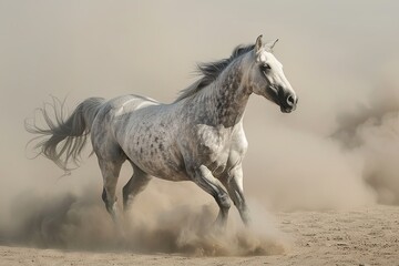 Power and Grace: A Grey Horse's Desert Performance