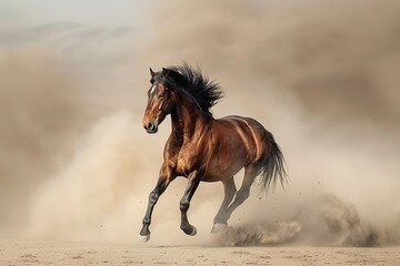 Majestic Wild Horse: Freedom's Display in the Dusty Desert