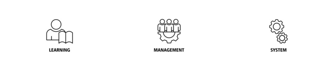 LMS banner web icon vector illustration concept for learning management system, educational courses, training and development programs with online learning, administration, growth, and automation icon