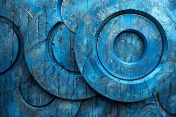Abstract Blue Metal Screen with Circular & Geometric Shapes - Modern Textured Background