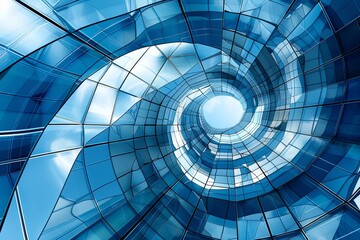 Blue Metallic Architectural Harmony: Futuristic Glass Circles