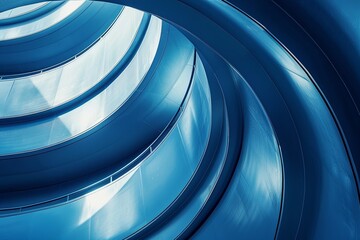 Abstract Blue Metallic Architecture: Circular Steel Interplay