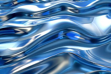 Abstract Blue Metallic Wave Design with Futuristic Glass and Silver Elements