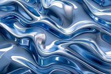 Obraz premium Abstract Blue Metallic Wave Design with Futuristic Glass and Silver Elements.