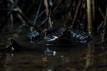 Gothic Grim Frog Croaking in Eerie Swamp Habitat