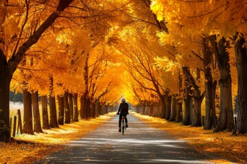 Cycling on a Sun-Drenched Autumn Avenue