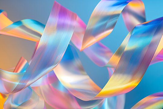 Dynamic Ribbon Motion: Twisted Fluid Background Ribbon Art with Holographic Colors