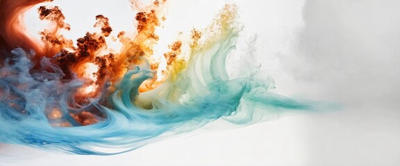 Multicolored abstract wallpaper on a white background. Smoke and waves. Generative AI