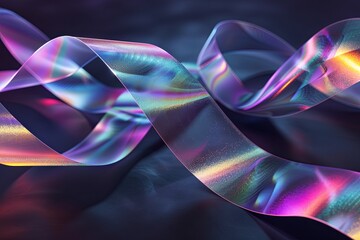 Holographic Ribbon Twists: Dynamic Tape Art on Futuristic Dark Background