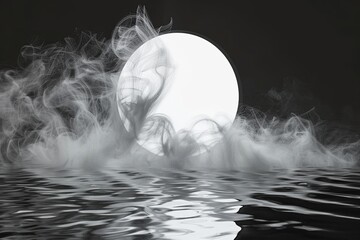Black Water Atmosphere 3D Magic Spooky Texture with Transparent Smoke Effect in White and Grey: Skittish Wind Concept in Misty Scene