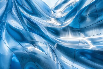 Blue Chrome Wave: Industrial Design Blending Abstract Backgrounds in Engaging Public Spaces