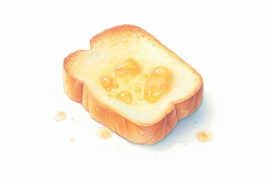 A watercolor painting of a slice of toast with honey on it.