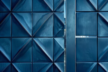 Blue Metallic Geometric Panels with Silver and Glass Elements Texture
