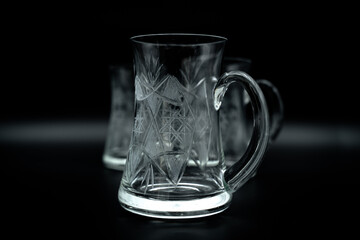 empty crystal beer mug  on black background