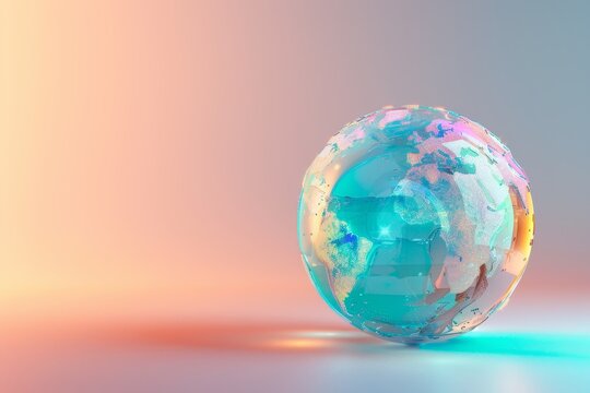 globe is sitting on a table with a colorful background