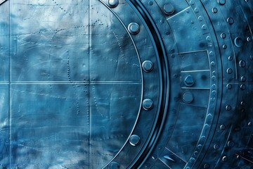 Fototapeta premium Blue Steel Futuristic Metallic Wall with Silver Textures and Circular Designs
