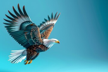 A colorful eagle with its wings spread out in the sky