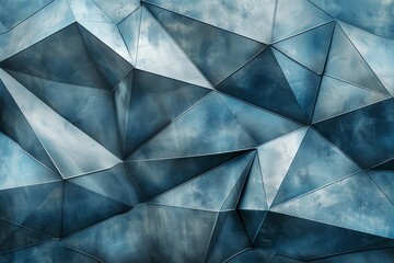 Futuristic Blue Metallic Wall Detail: Abstract Geometric Background with Metallic Sheen