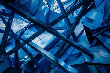 Naklejka premium Abstract Blue Steel Geometry: Integration of Metal Surfaces in Striking Architecture