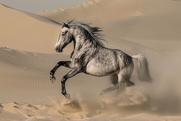 Wild Desert Dance: Grey Horse's Leap of Freedom