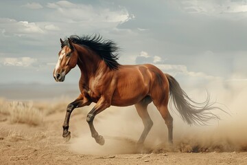 Wild Spirit: Desert Horse's Powerful Gallop in a Scene of Pure Freedom