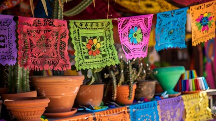 Fototapeta premium Vibrant traditional mexican papel picado banners Cinco De Mayo