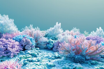 A white coral with a pink flower on it is on a rock in the ocean in the concept of bleached coral