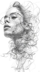 Fototapeta premium A beautiful woman's face blind contour continuous line AI Generated