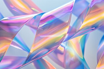 Holographic Twisted Ribbon Abstract Background in Modern Iridescent Colors